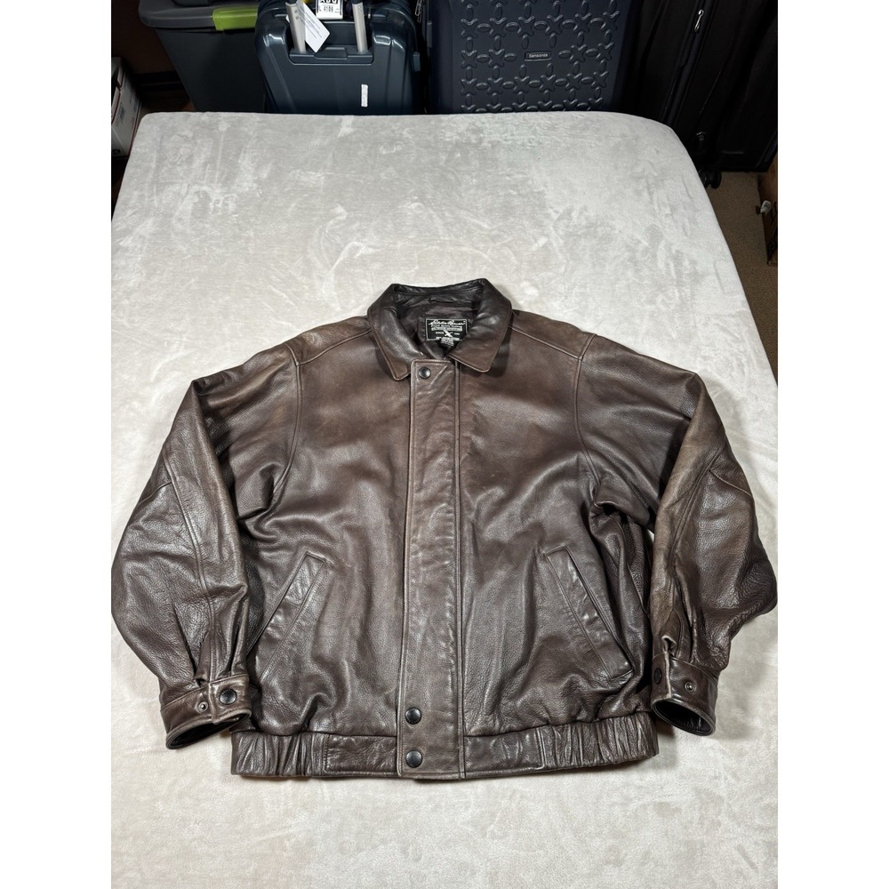 Vintage 90s Eddie Bauer Leather Jacket Size XL Brown Goose Down